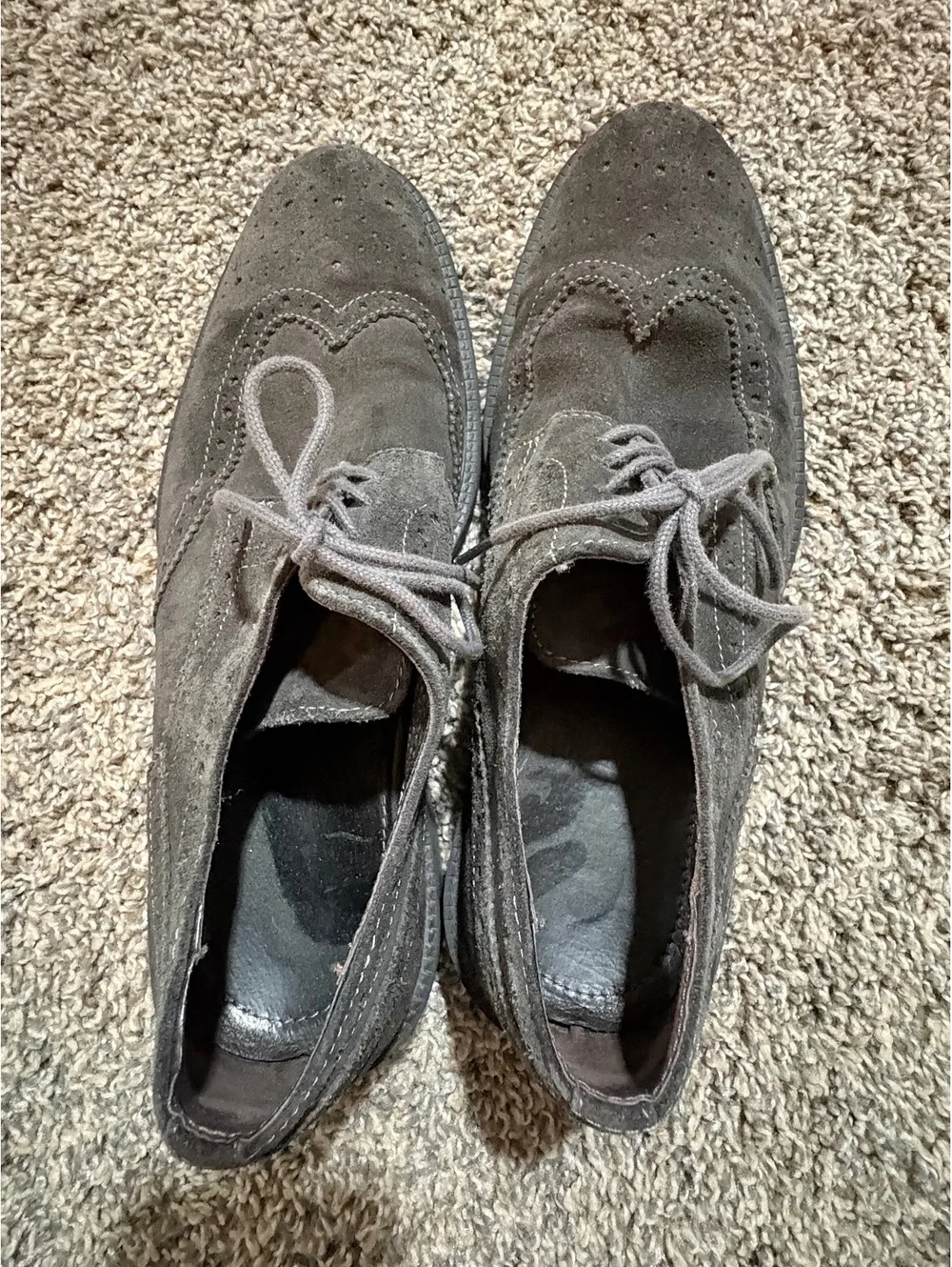 Vintage Grey Suede Wingtip Brogues Oxfords Dress Shoes Men's EU 41 (US 8)